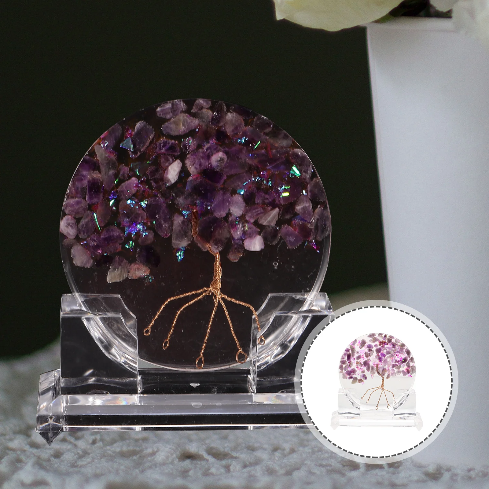 

Epoxy Resin Crystal Tree Decoration Desktop Ornament Home Office Decorative Tree Sculpture Chakra Crystal Stone Adornment Resin