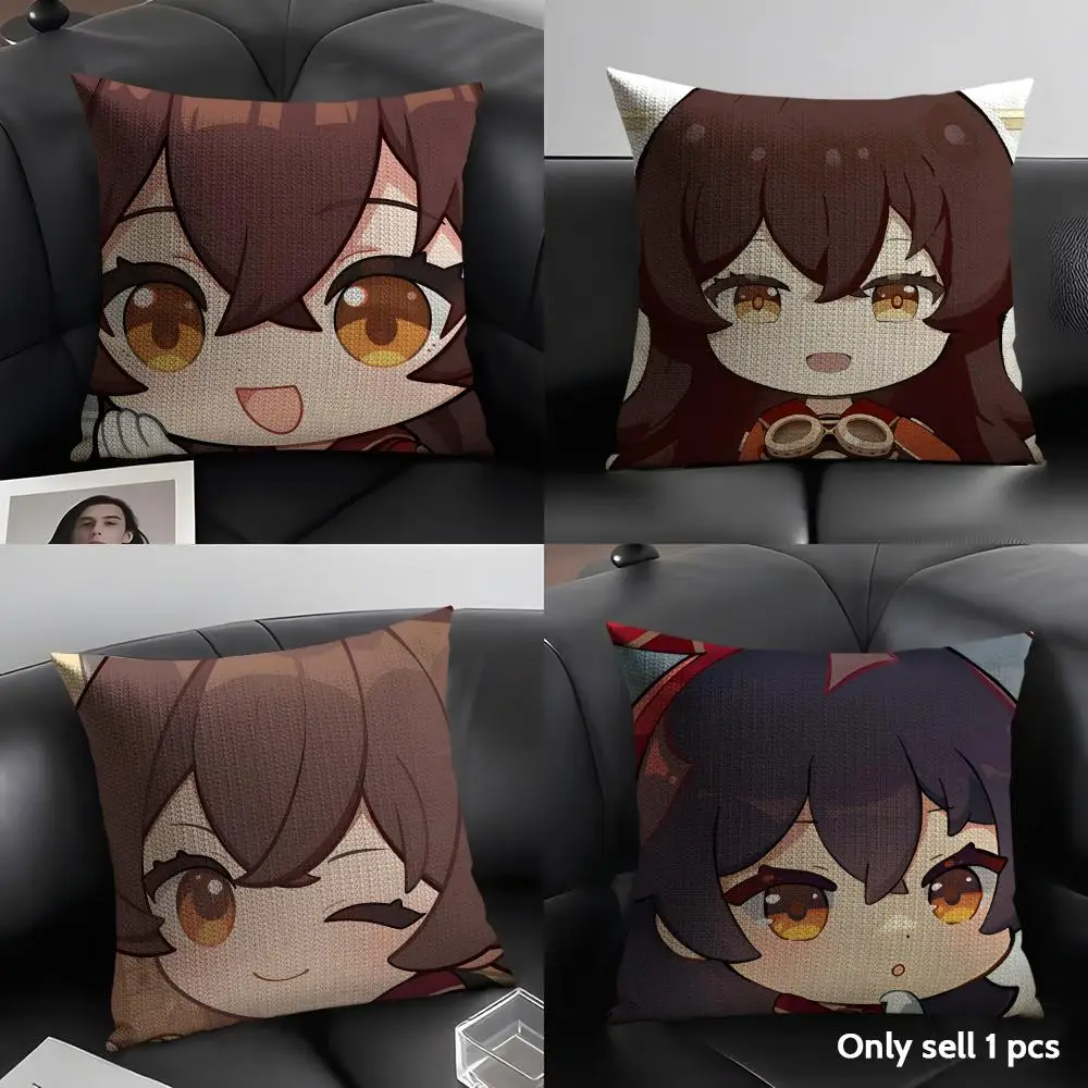 Amber Cute Cute Genshin Impact Cushion Cover Natural Linen Organic Fabric Double-Sided Printing Sofa Home Decor Gift Pillow Case