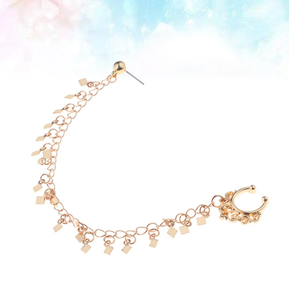 2 Pcs Rhombus Earrings Geometric Drop Nose Tassel Piercing Jewelry Punk to Clip