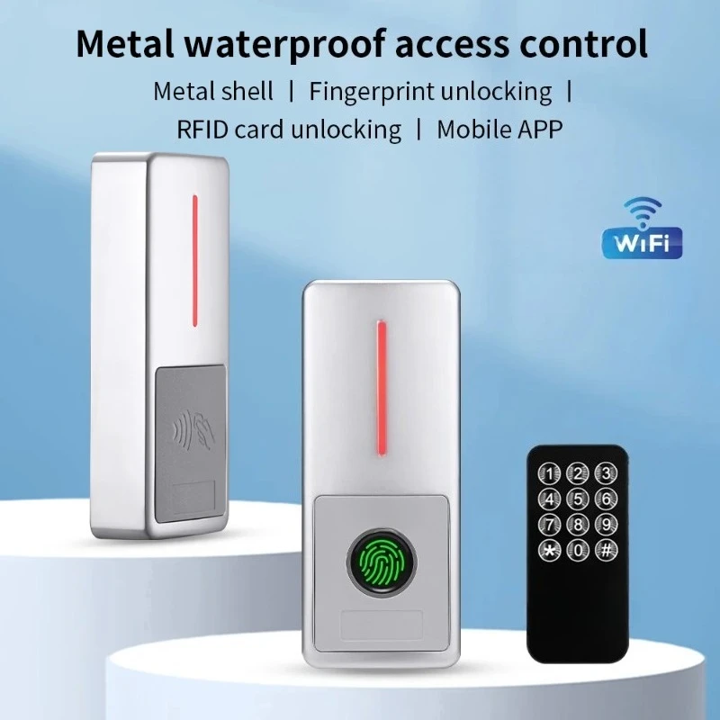 HF18-EM-Wifi Zinc Alloy Access Control Keypad Tuya App 125KHz RFID Fingerprint WG Door Entry Controller