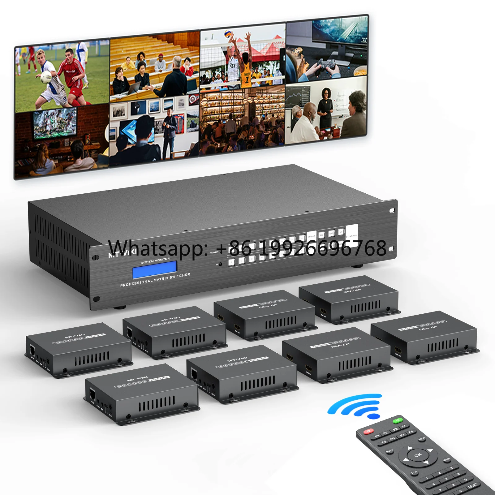 8x8 HDMI Matrix Extender 4K60Hz, 8 in 16 Out with CAT6/7/8, POC Power, Web GUI, RS232 Control, with 8 POC Receivers
