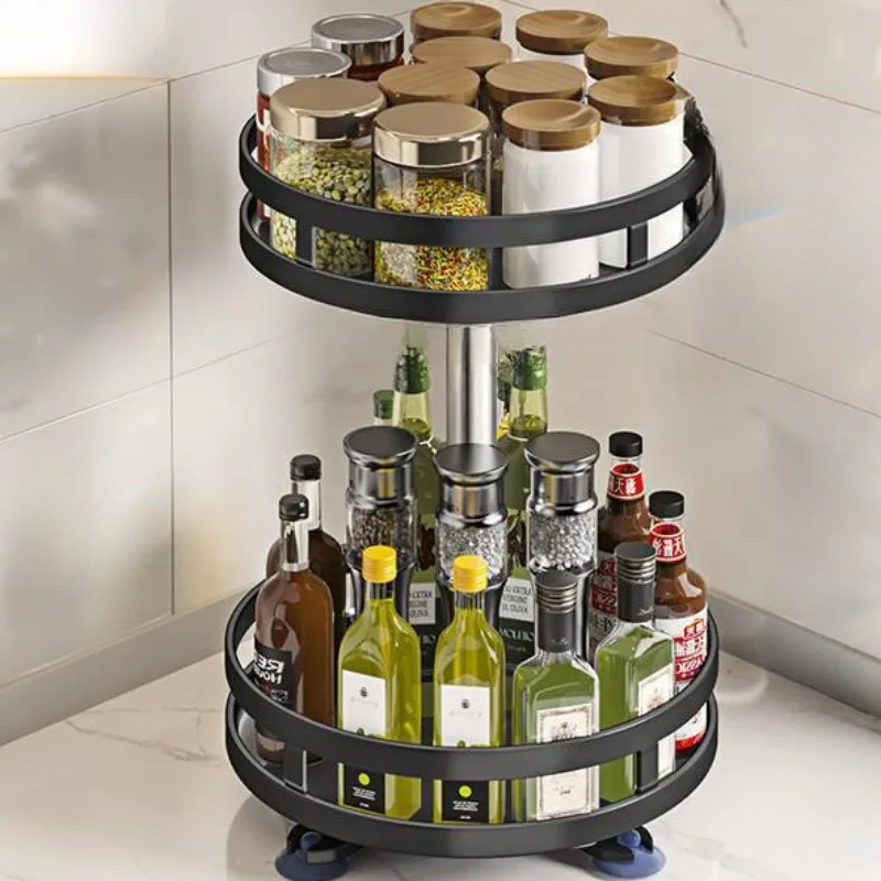 Spice Storage Rack Kitchen Jar Spice Rack 360° Rotating Non-slip Rotating Tray No Installation Multi-layer Height Adjustable