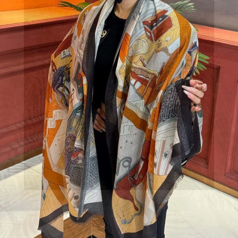 100% الكشمير الكلاسيكية الساحرة الراقية عالية المظهر طباعة 2025 جديد وشاح حريري منديل ضوء فاخر موضة هدية مثالية