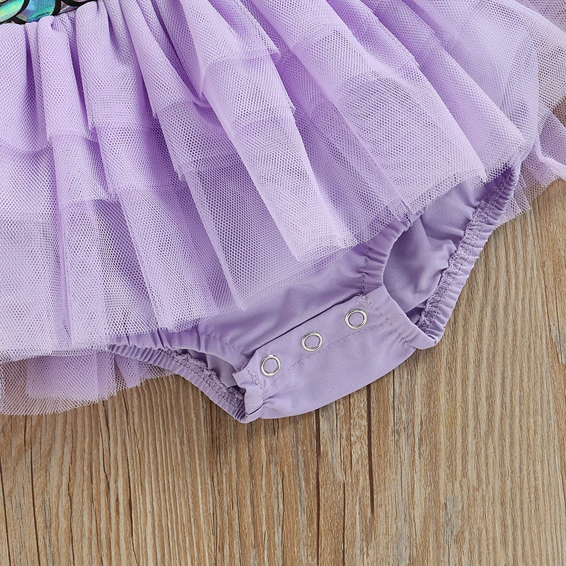 Newborn Infant Baby Girls Mermaid Scale Romper Dress Fly Sleeve Tulle Splicing Tutu Bodysuit Summer Children\'s Clothing