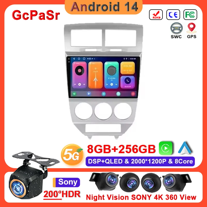 

Android 14 For Dodge Caliber I 2007 - 2010 Auto 5G wifi Radio Stereo lettore multimediale navigazione GPS CPU Screen No 2Din DVD