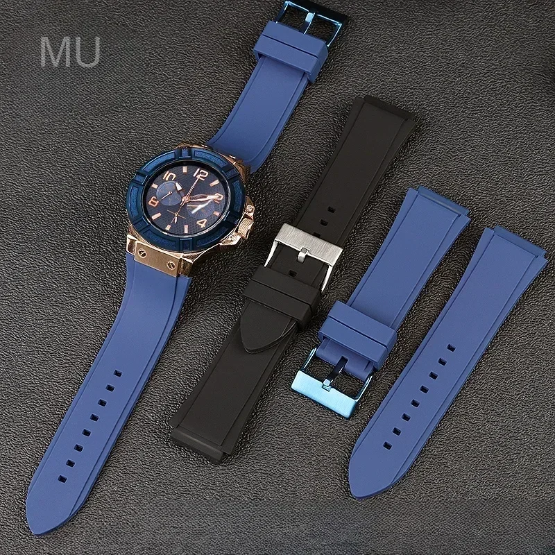 Leisure Gentleman's Elastic Silicone Watchbands for Guess W0247g3 W0040g3 W0040g7 Series Sweatproof Breathable Strap 22mm