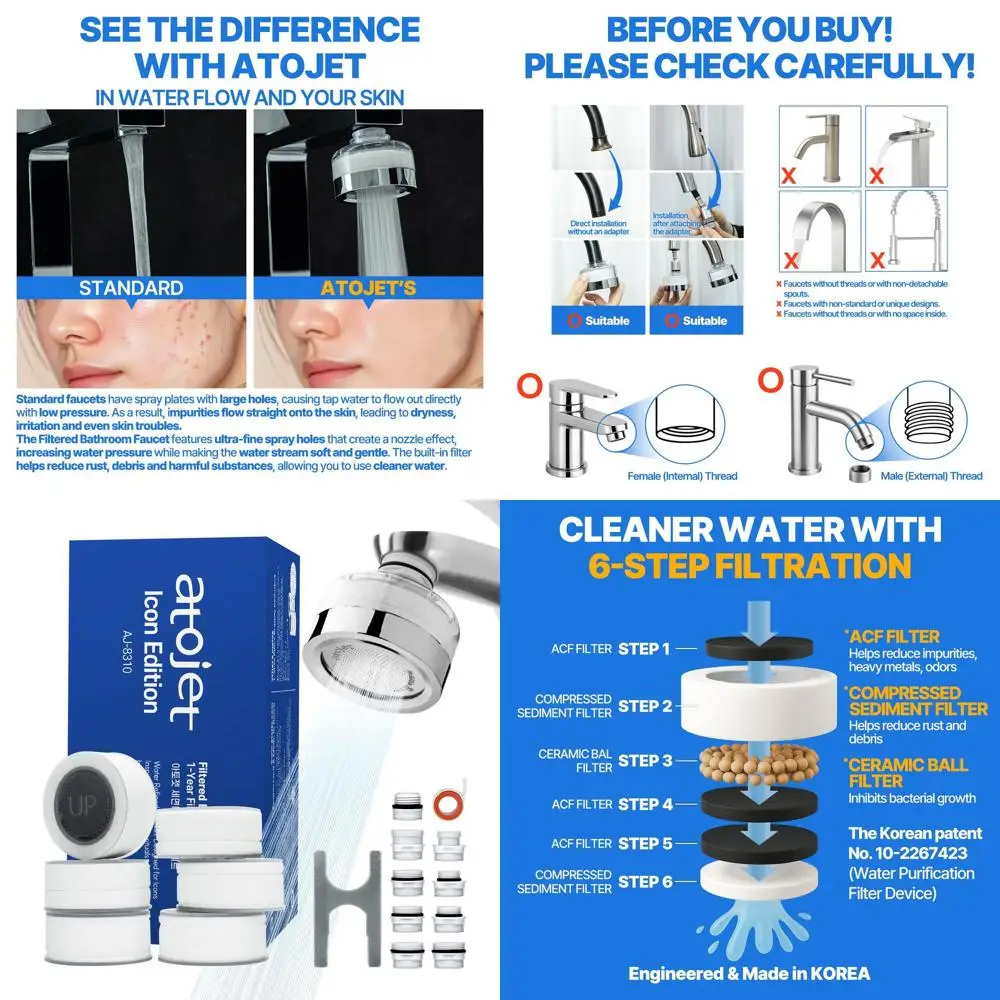 

1-Year Pure Carbon Filter Set for Bathroom and Kitchen Faucets, Inspired by Korean Beauty Culture, Compatible with AJ8310C