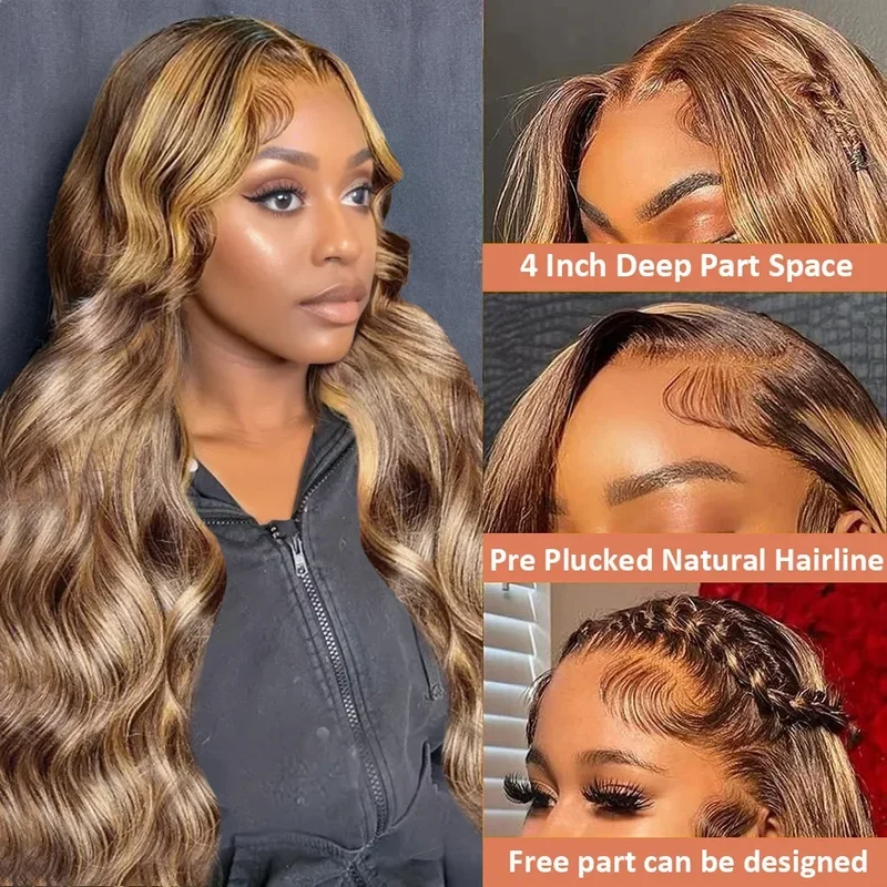 30 40 Inch 4/27 Gekleurde 13X4 Body Wave Human Hair Lace Front Pruik Brazilian Remy Highlight Ombre 13X6 Lace Frontale Pruiken Voor Vrouwen