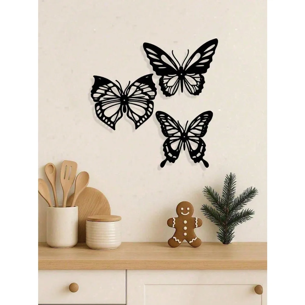 Set of 3 Vintage 3D Butterfly Metal Wall Art | Rustproof Farmhouse Decor for Living Room Bedroom