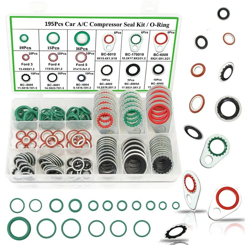 AT51-Automotive Replacement Air Conditioning Compressor Port Sealing Washers, 195PCS A/C Seal Kit, AC O Ring Assortment Kit