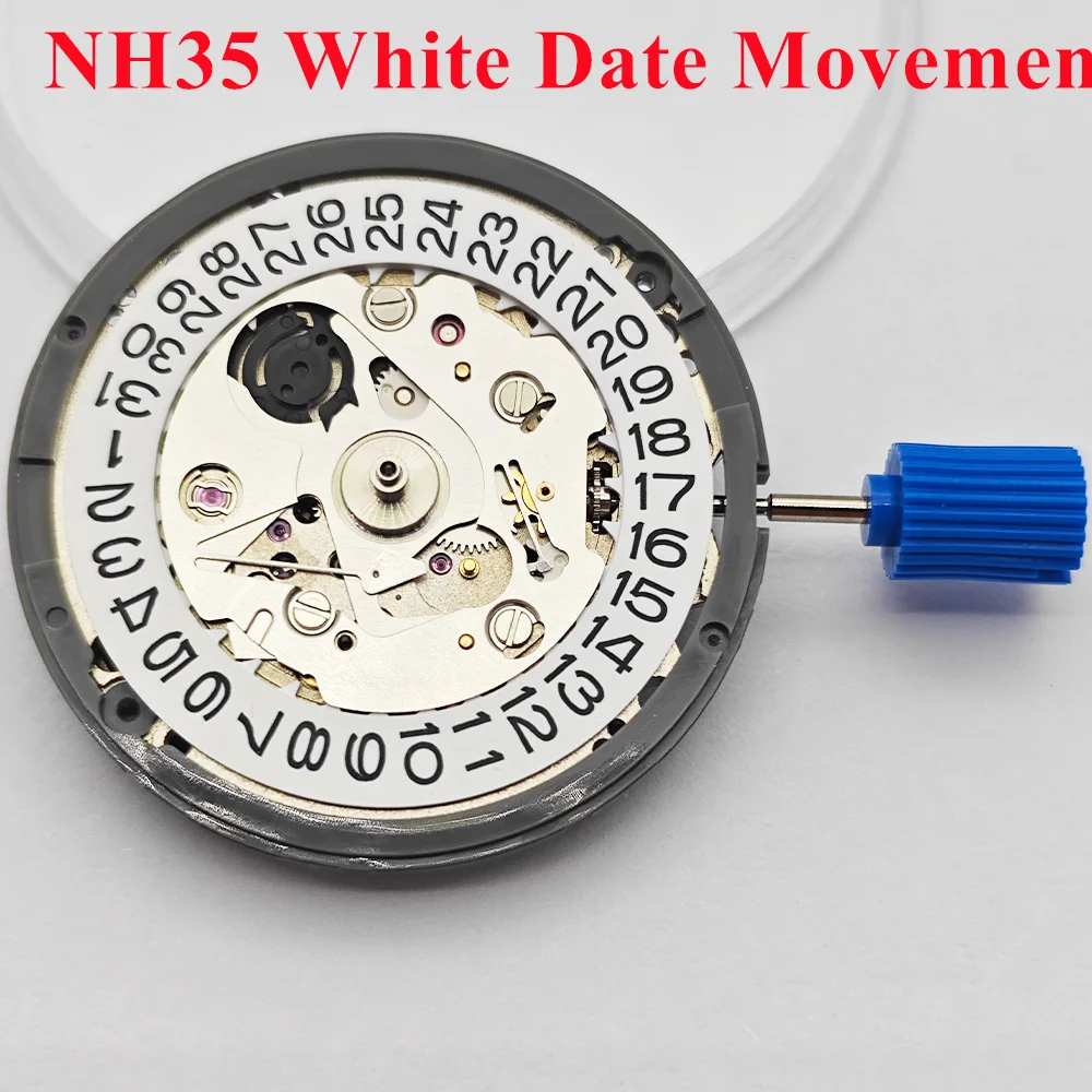 NH35 حركة الساعة تاريخ اليوم الأبيض 24 مجوهرات عالية الدقة الميكانيكية التلقائية ساعة يد تعمل بالحركة المعصم تناسب الرجال