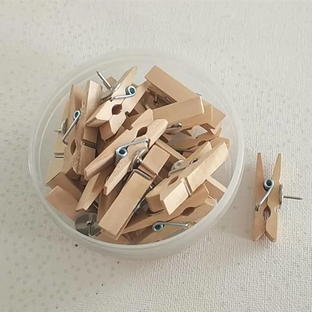 

50Pcs Wood Clips Metal Accents Simple Photo Fixation Clips for Notes Paintings Display Home Office Decor Wood Color 45x7mm