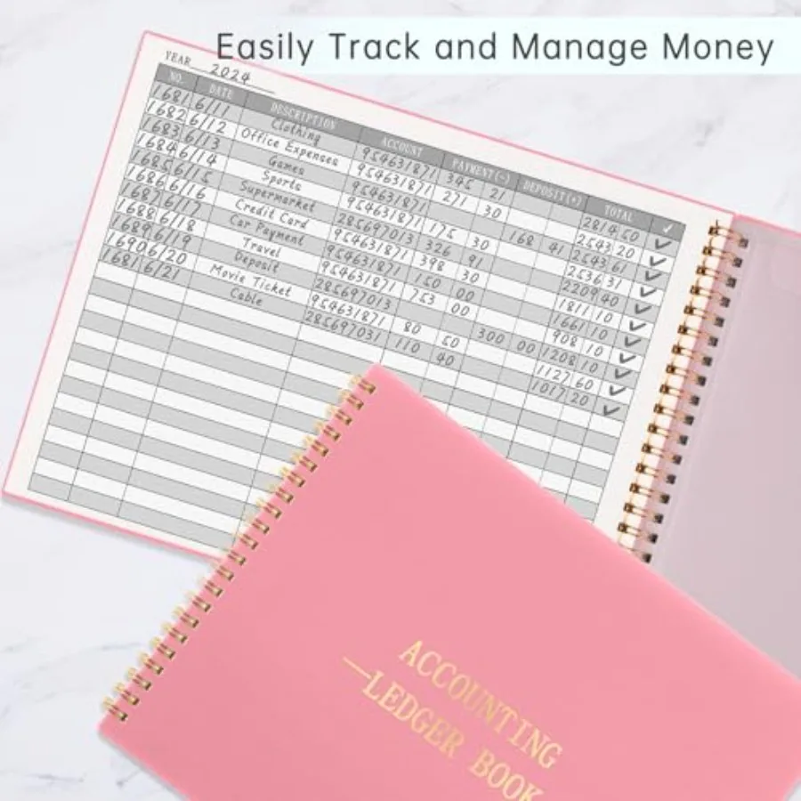 Accounting Ledger Book for Small Business Bookkeeping Home Budget Tracking with 2 Storage Pouch, Accounting Log Journal Persona view 2