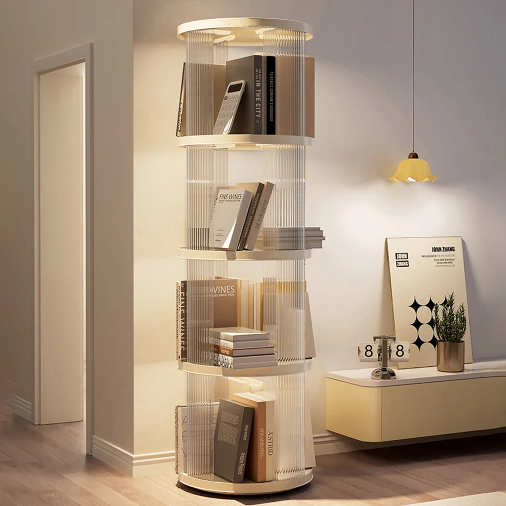 360° Rotating Bookshelf, Small Corner Bookcase with Small Footprint, 4 Tier Floor Standing Bookcasefor Kids Adults, Narrow Book