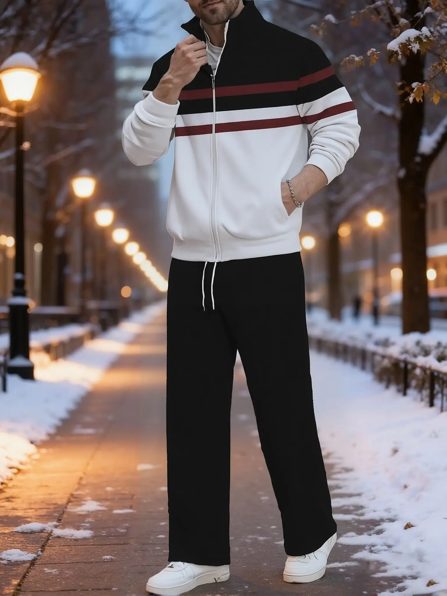 

Men’s Autumn 2025 Sportswear Set: Stand/Flip Collar Two‑Way Wear Sweatshirt Jacket with Matching Long Pants, Comfortable Two‑