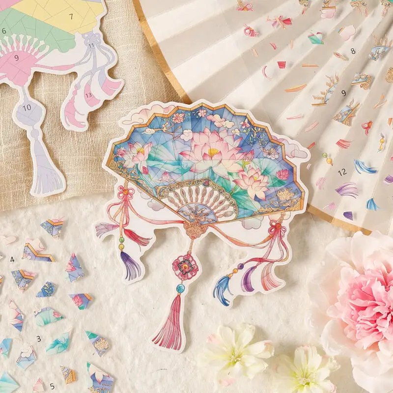 Card Lover 3 Pcs [Ancient Poetry Series] Landscape Stickers Hundred Flowers Fragrance Cloud Brocade Flowing Light Scrapbooking