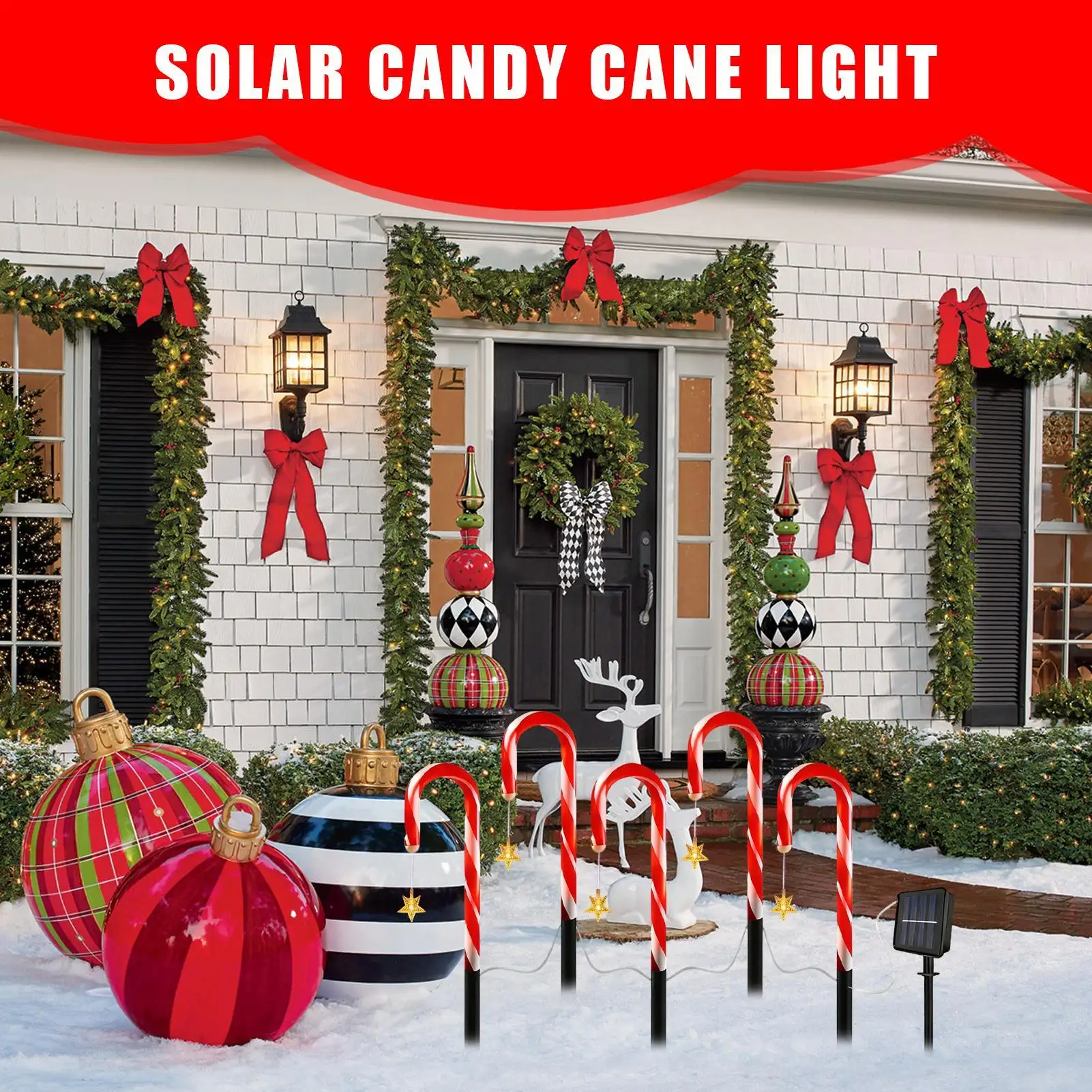 Solar Christmas Lights 5 Pieces Waterproof Outdoor Christmas Solar Candy Cane Light For Pathway Patio Yard Backyard Porch