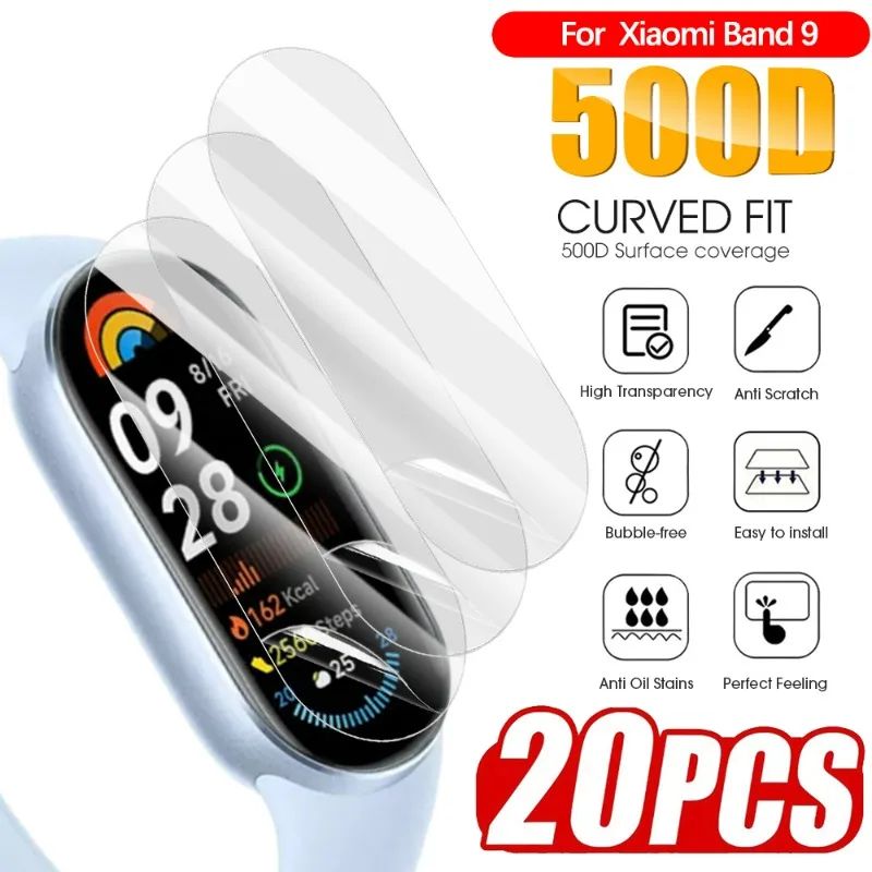 20-5PCS HD Clear Hydrogel Films for Xiaomi Mi Band 9 Soft TPU Full Cover Screen Protective for Miband 9 Smartwatch Accessories