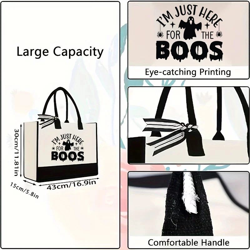 Halloween logo canvas three-dimensional handbag portable eco-friendly shopping bag casual beach bag large capacity storage bag