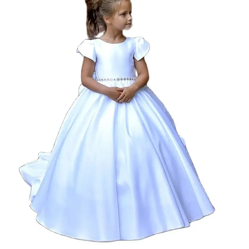 Crianças vestidos da menina de flor para o casamento de manga longa princesa andar comprimento sem costas vestido de baile júnior dama de honra meninas vestido