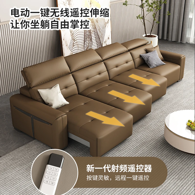 

Electric function leather sofa bed living room size Italian minimalist modern dual-purpose retractable sofa