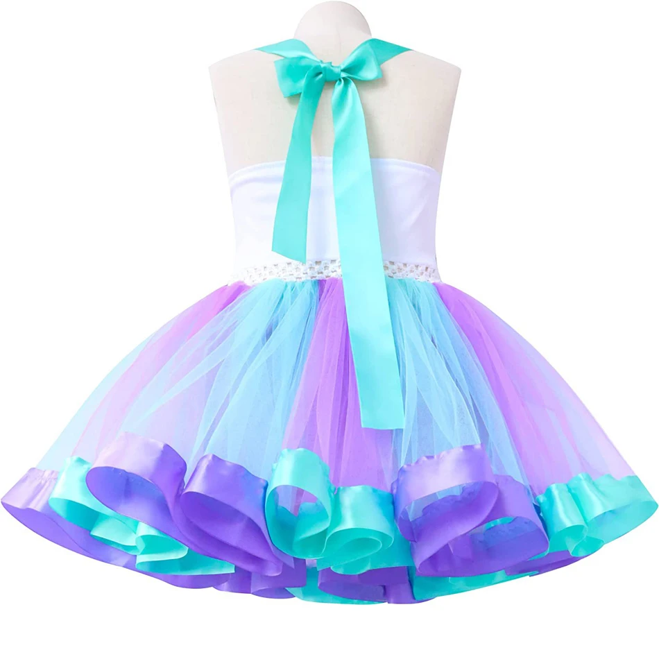 Girls Mermaid Tutu Dress Under the Sea Theme Birthday Party Halloween Cosplay Costumes with Flower Headband