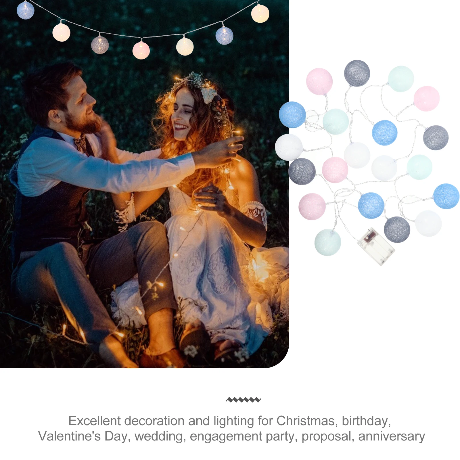 1 مجموعة LED خيط القطن الكرة سلسلة أضواء 20 المصابيح الزخرفية الملونة مهرجان مصابيح حفل زفاف غرفة نوم الذكرى الإضاءة