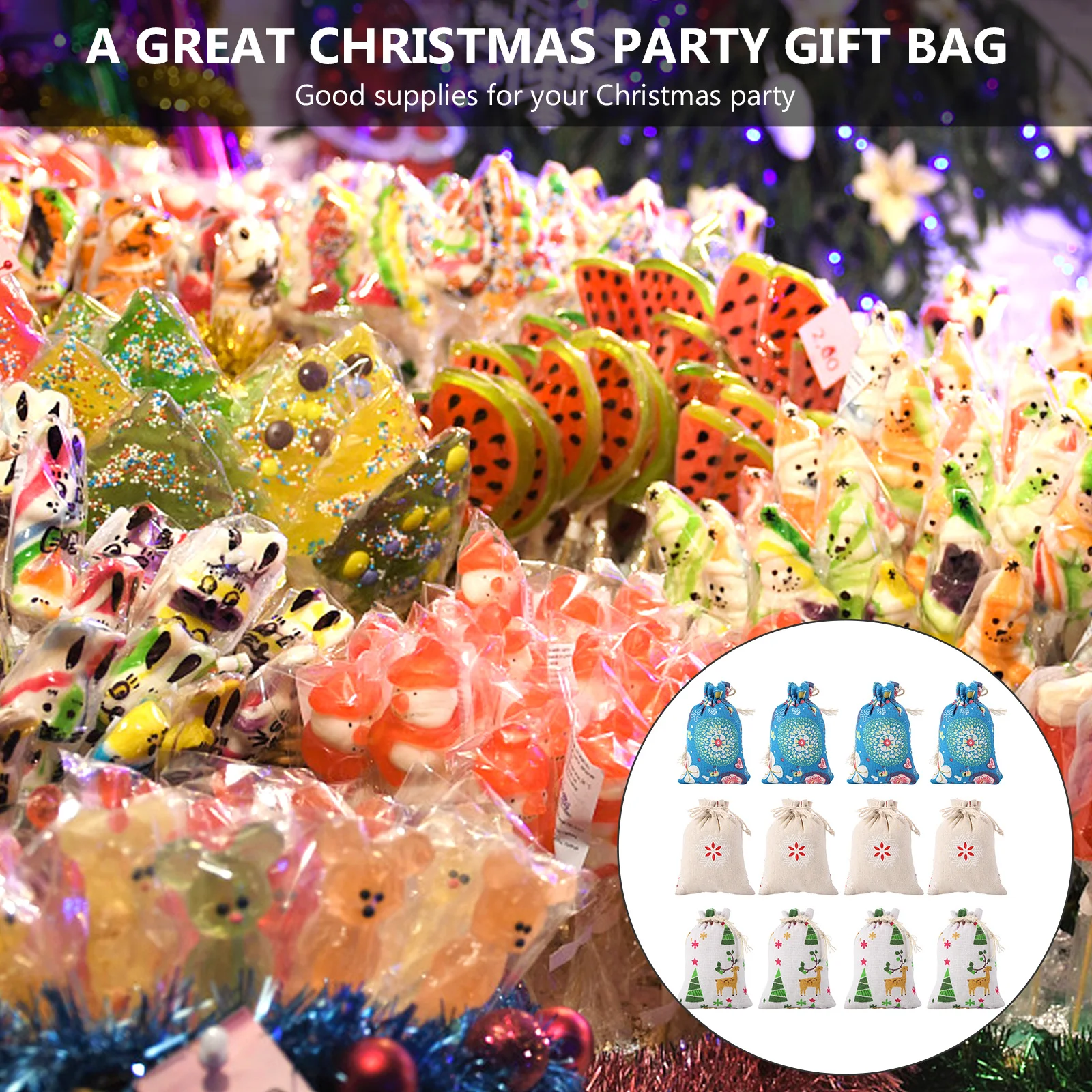 

12Pcs Candy Gift Bag Christmas Party Supplies Decorative Cloth Storage Bags for Gifts Snacks Travel Organizers