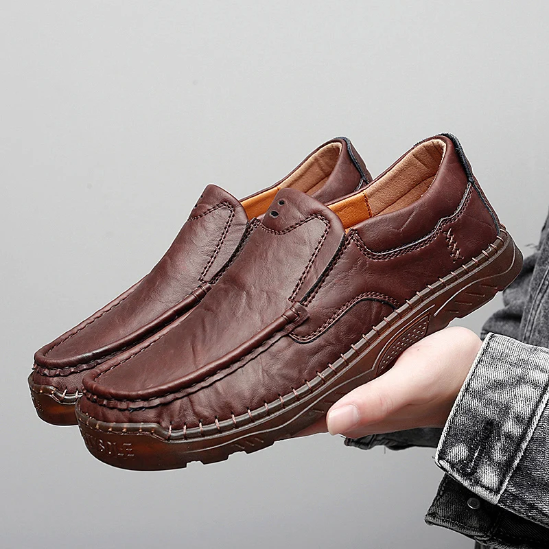 Spring  Autumn Men Wide Legged Casual Shoes Hand Sewn with A Breathable Soft Surface Comfortable To Drive  Hike Oversized Shoes