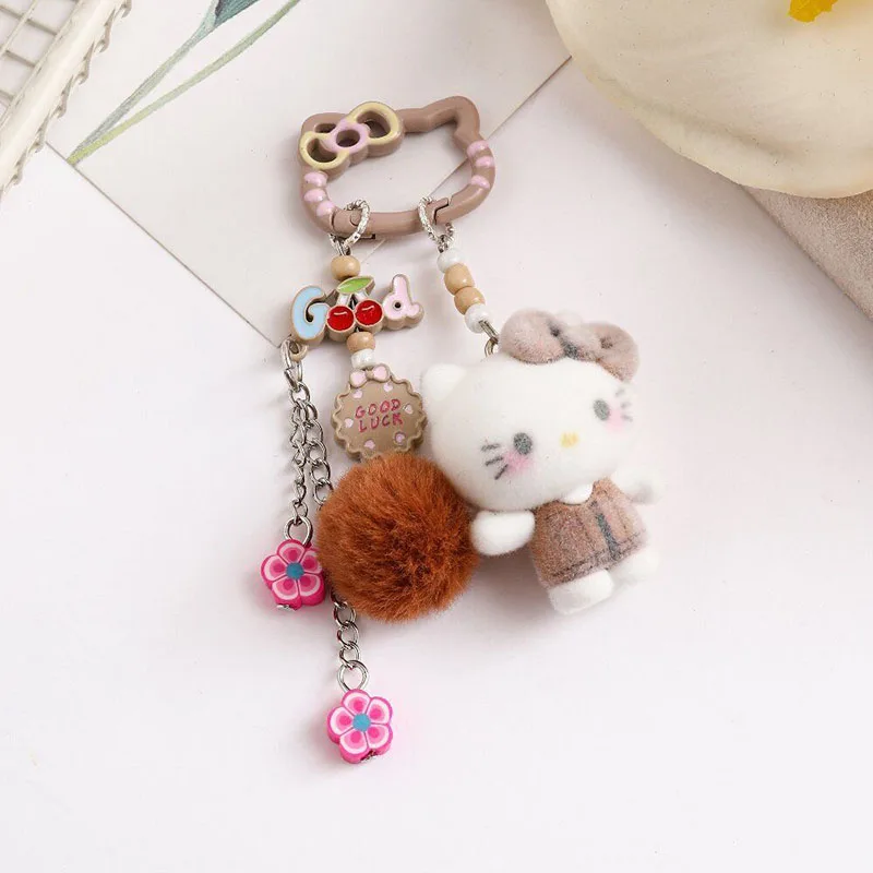 Official Sanrio Hello Kitty Plush Keychain Cute Cartoon Doll Bag Charm Pendant with Bow Pom Pom for Girls Fans Birthday Gift view 4
