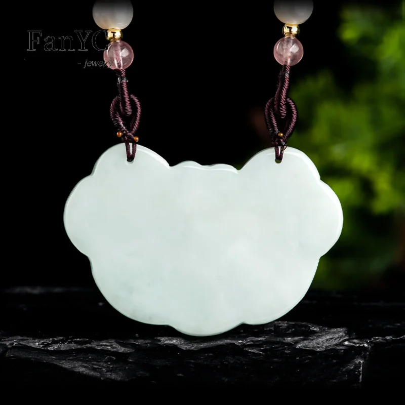 Myanmar A-goods Jadeite Blossom Pendant Hand-carved Exquisite Charm Glutinous Jade Necklace Men and Women Holiday Gift