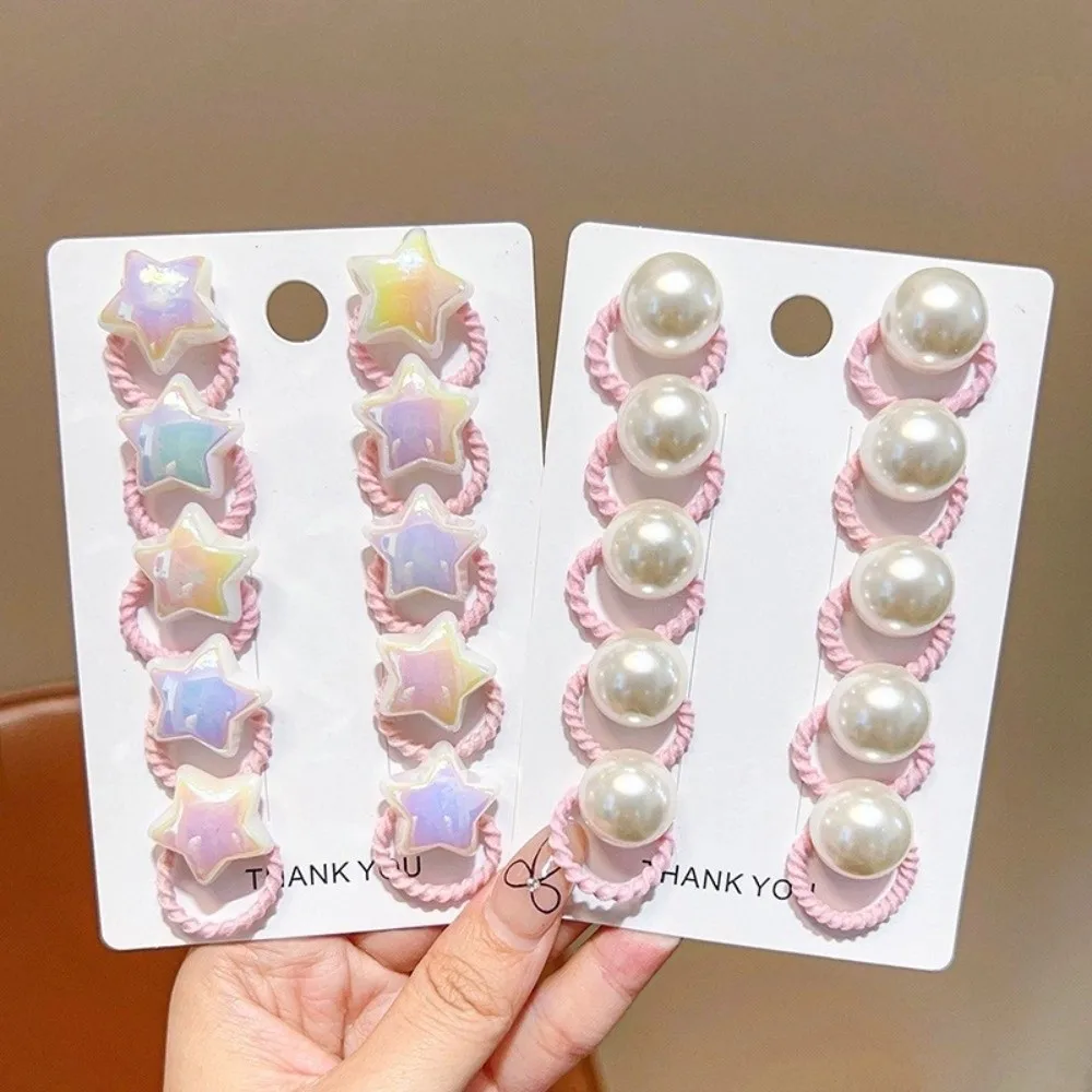 

10pcs Durable High Elasticity Girl Hair Circle Star Heart Headwear Love Heart Star Hair Ties Elastic Rubber Band