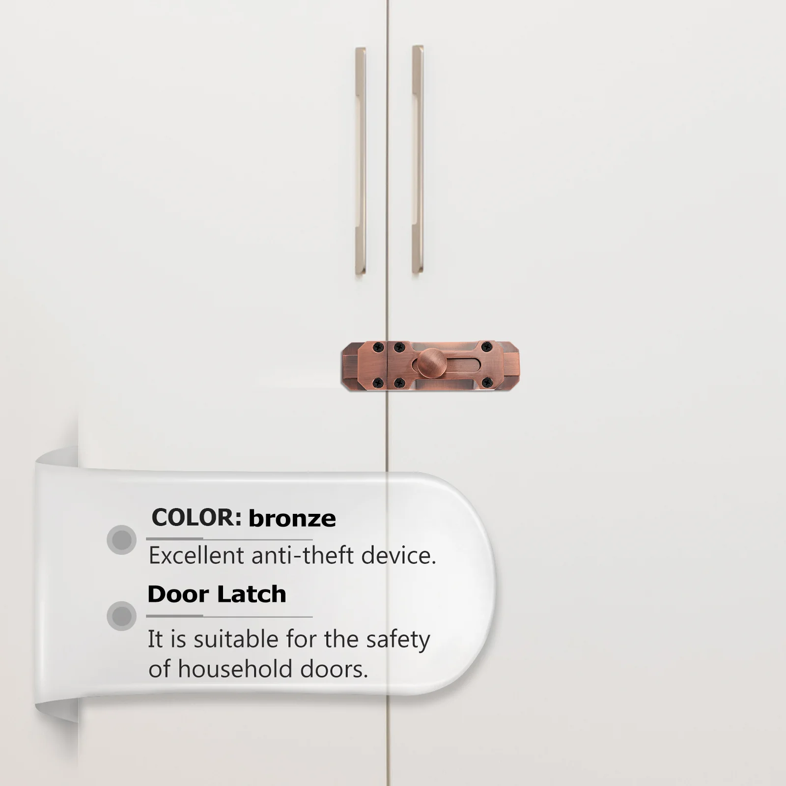 

Zinc Alloy Door Security Latch Slide Door Lock Durable Keyless Safety Sliding Lock for Wood Doors Security Latch