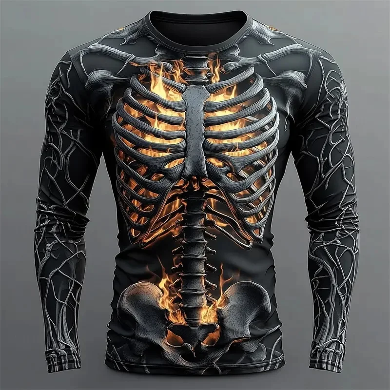 2026 Halloween 3d Print Long Sleeve T-Shirt for Men Gothic Trendy Streetwear Casual Tops Halloween Party Tees Fall Winter