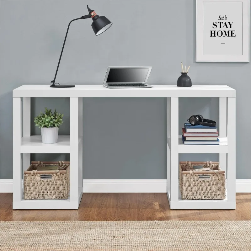 

Double Pedestal Computer Desk, White， standing desk ， office furniture ， desk table ，