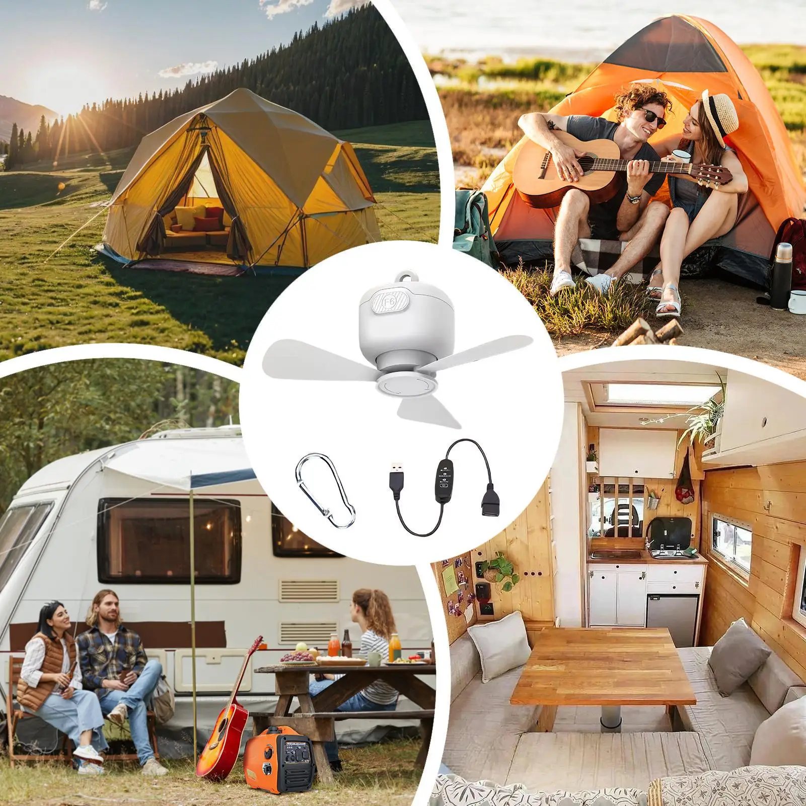 Canopy Ceiling Fan Hangable Ventilator For Gazebo 3-Speed Adjustable USB Ceiling Fan For Porch Tent RV Canopy Outdoors Gazebo