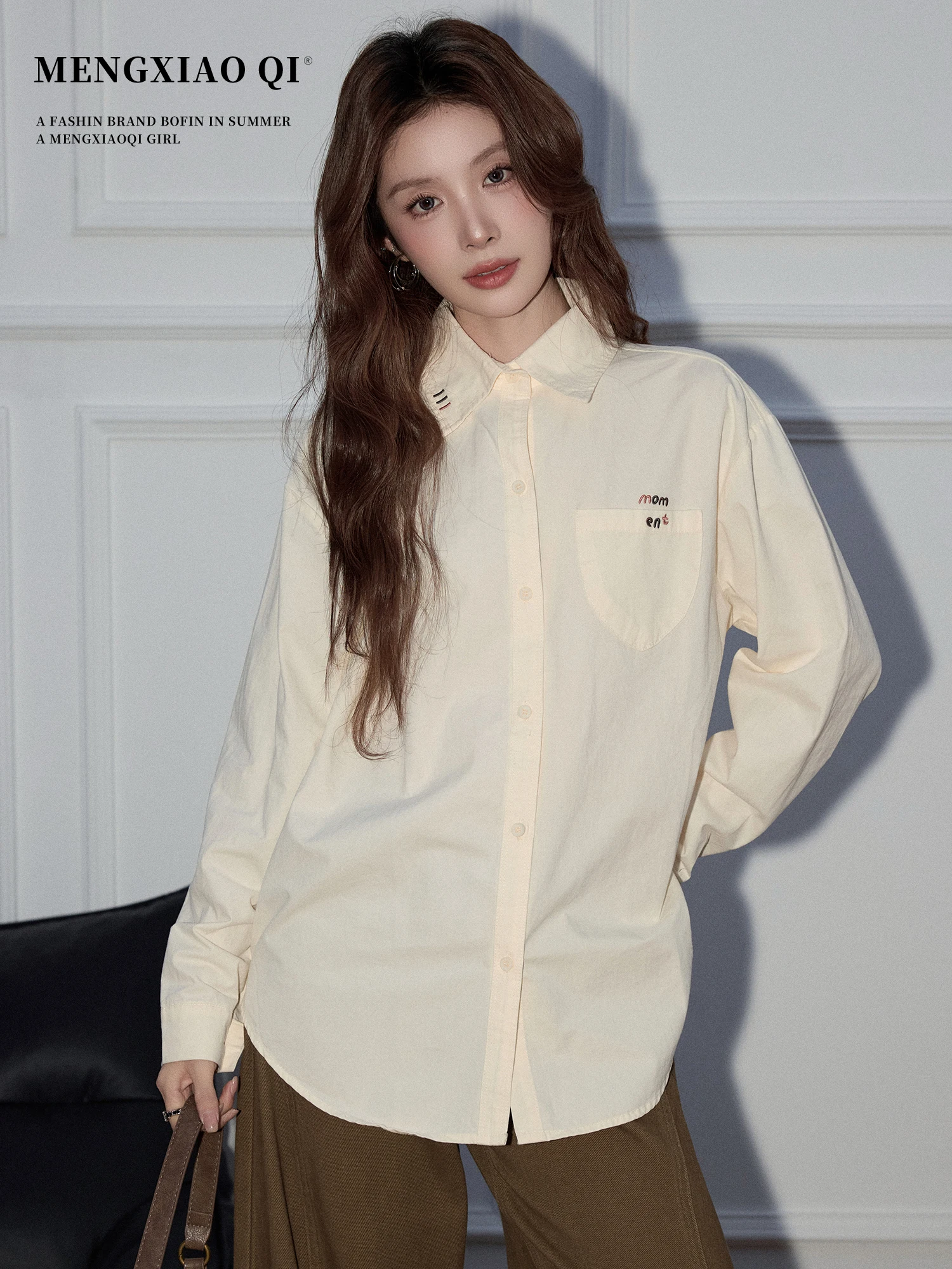 

Женская свободная блузка с длинным рукавом и вышивкой в корейском стиле, осенне-зимняя новинка, дышащий универсальный топ