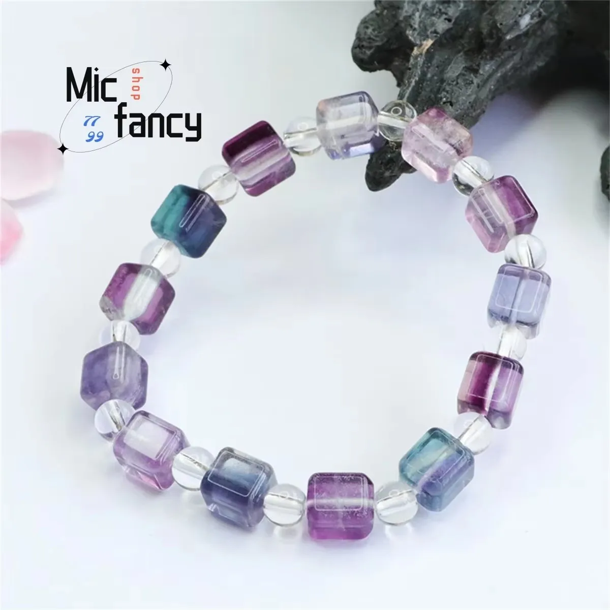 

Natural Multi-color Sugar Fluorite Crystal Bracelet Women Simple Personality Fashion Exquisite Jewelry Retro Style Holiday Gift