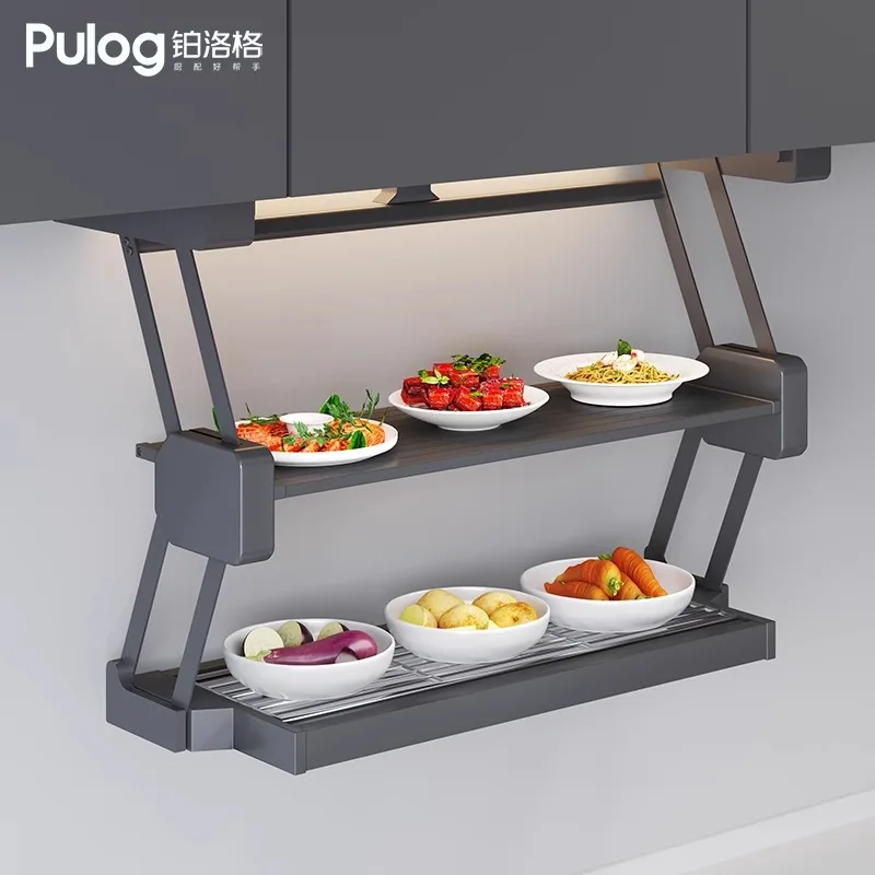 

Kitchen hanging cabinet pull-down storage folding rack lifting and retractable food preparation rack seasoning dish storage food