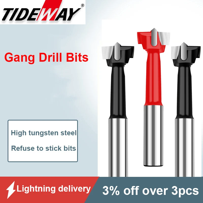 Tideway 1pc Woodworking Forstner Gang Drill Bits Alloy Hole Opener 70mm Total Length Router Bit for Wood Carbide Row Drill Head