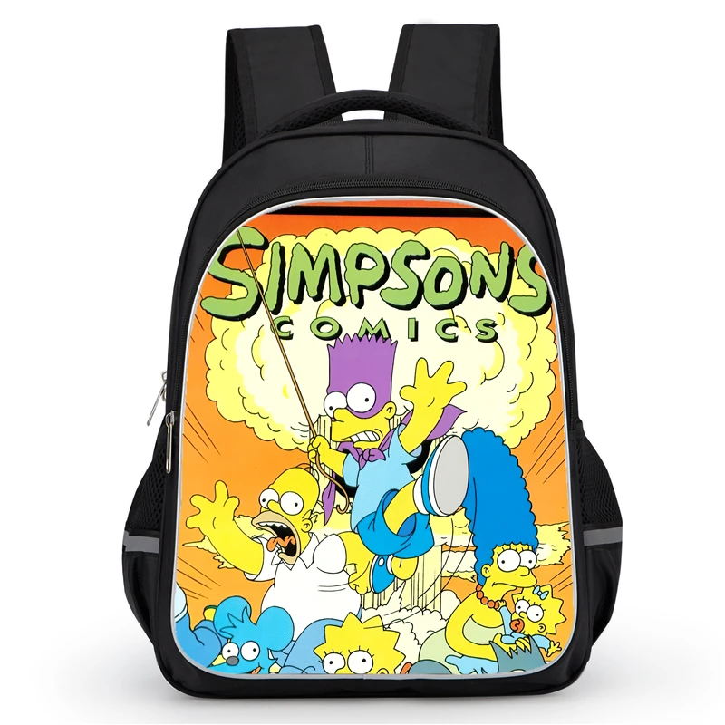 Sac à dos d'école avec poche à double fermeture éclair, sacs d'école de dessin animé s-simp-s-son pour garçons et filles, sac à dos Durable pour enfant de 16 pouces pour l'élève