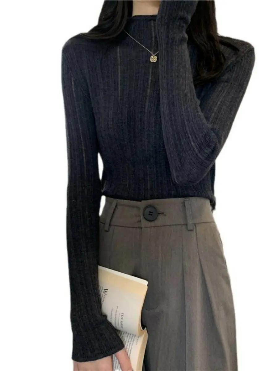 Autumn Winter Women's Knitted Long Sleeve Sweater High Neck Slim Fit Base Layer Vintage Style Commute Fashion  Color