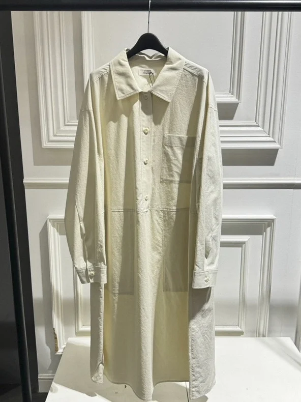 

Свободное платье-рубашка в стиле BF для женщин, повседневное, фасон H, с длинным рукавом, из смесового хлопка, для работы, города, отдыха, на каждый день, на одной пуговице