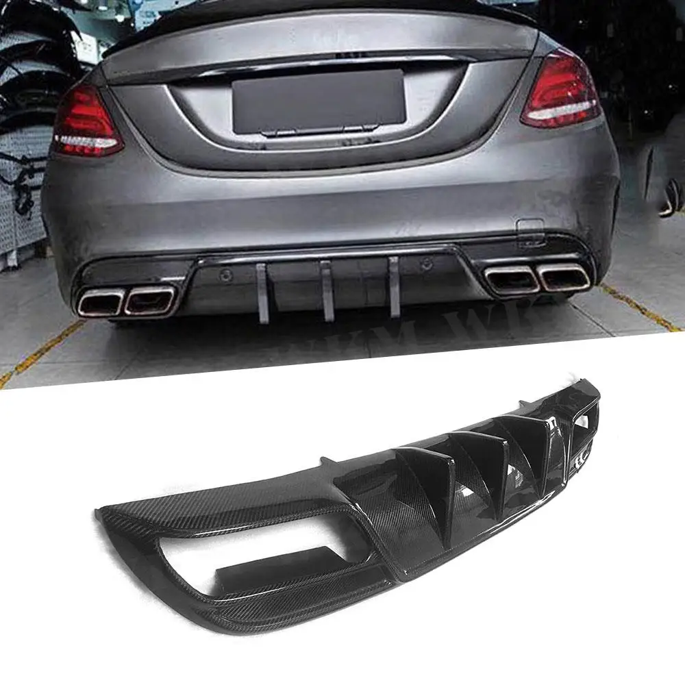 Carbon Fiber Rear Bumper Lip Diffuser Spoiler for Mercedes Benz C Class W205 S205 4 Door C43 C63 AMG Sport 2015-2020 FRP Kits