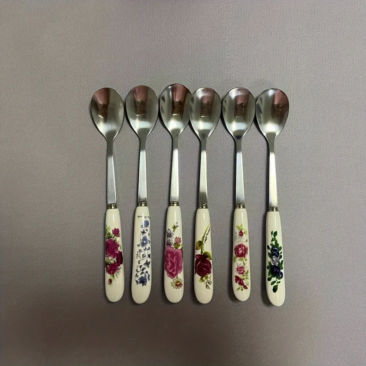 6 Pack Stainless Steel Coffee Spoon Ceramic Handle Teaspoon Sugar Spoon Ice Cream Desert Spoon Stirring Soup tableware