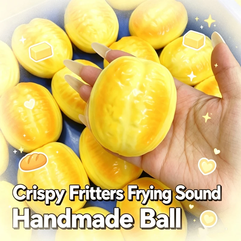 Fried Bread Crispy Squeeze Squishy Ball Crunch Frying Sound Handmade Stress Relief Food Shape Ball ASMR Sensory Fidget For Adult