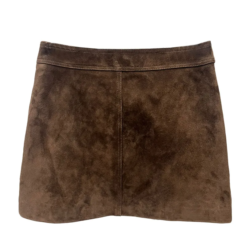 

Luxury Women Spring Autumn Fashion Suede Leather Genuine Leather Skirt Real Sheep Leather Shorts