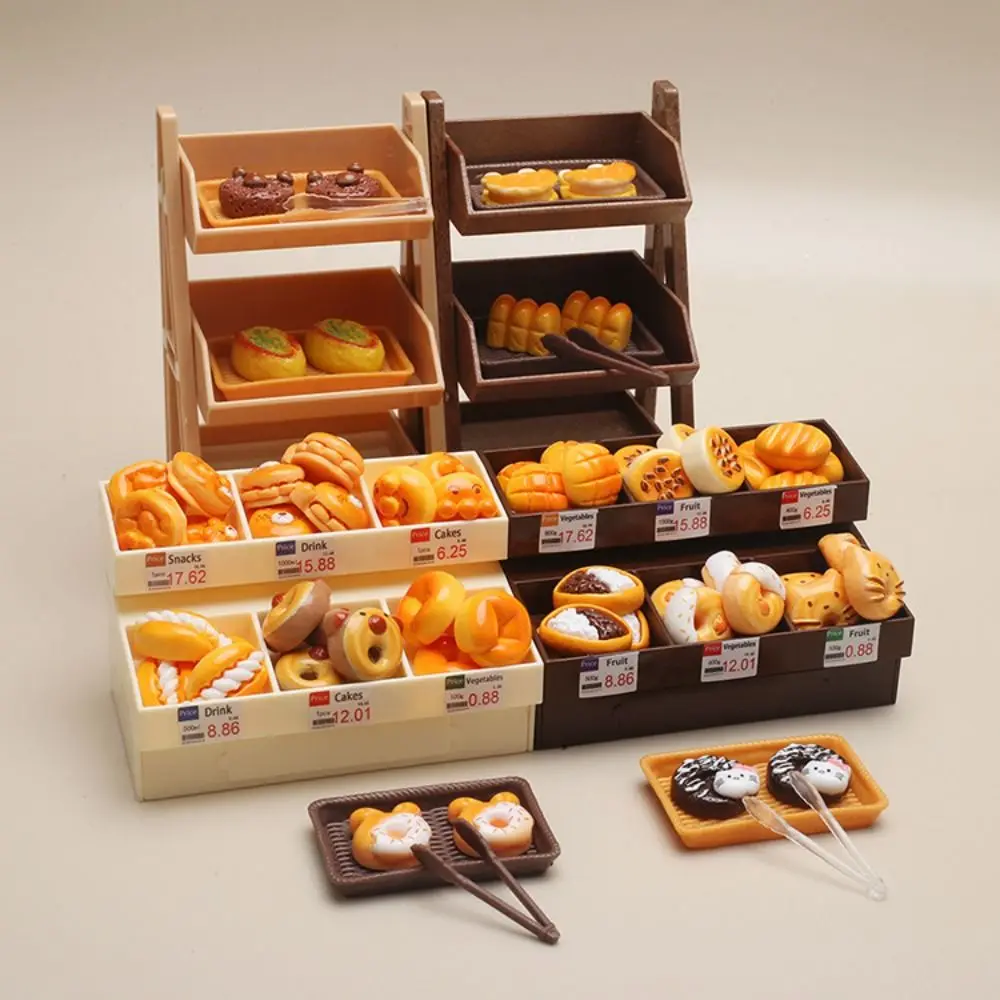 Mehrfarbiges Puppenhaus-Brotregal, gemischtes Muster, Foto-Requisite, Miniatur-Simulation, Brotszene, Herstellung von Harz