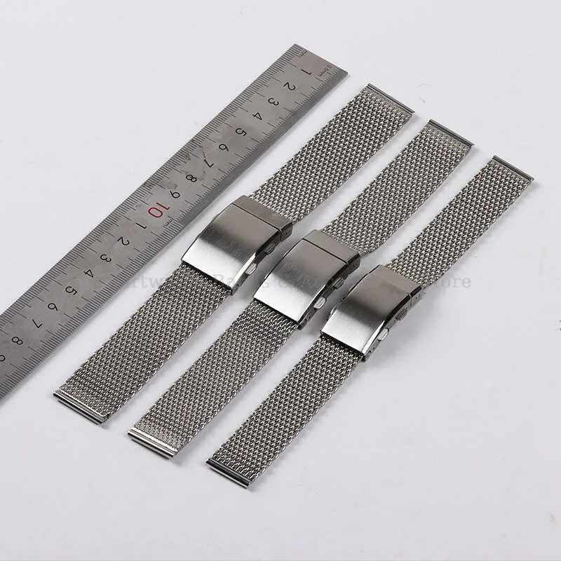 18mm 20mm 22mm Solid Steel Strap 1.0mm Milanese Watch Band Universal Men Women Bracelet Metal Folding Clasp Watch Replacement