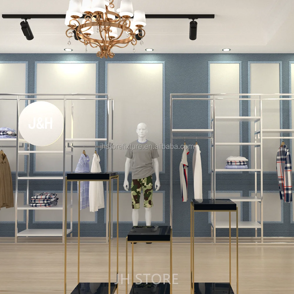 Custom.Men Modern Display Units for Clothing Stores Clothes Rack White with Customized logo Apparel Clothing Racks